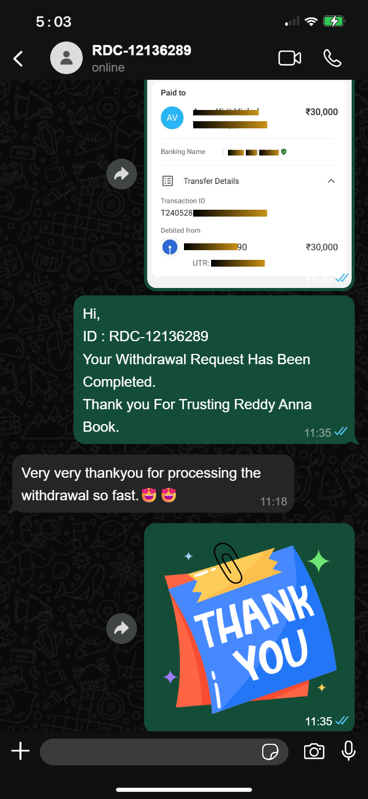 Proof of Withdraw Money from Reddy Anna Book